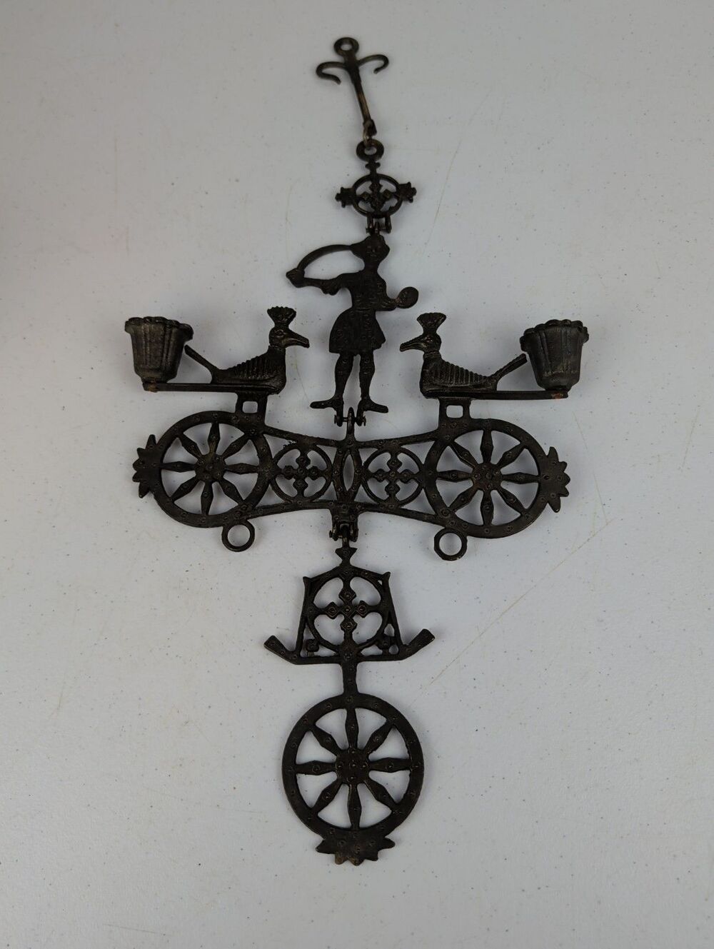Vintage Hanging Candle Holder Byzantine Cross Wall Sconce